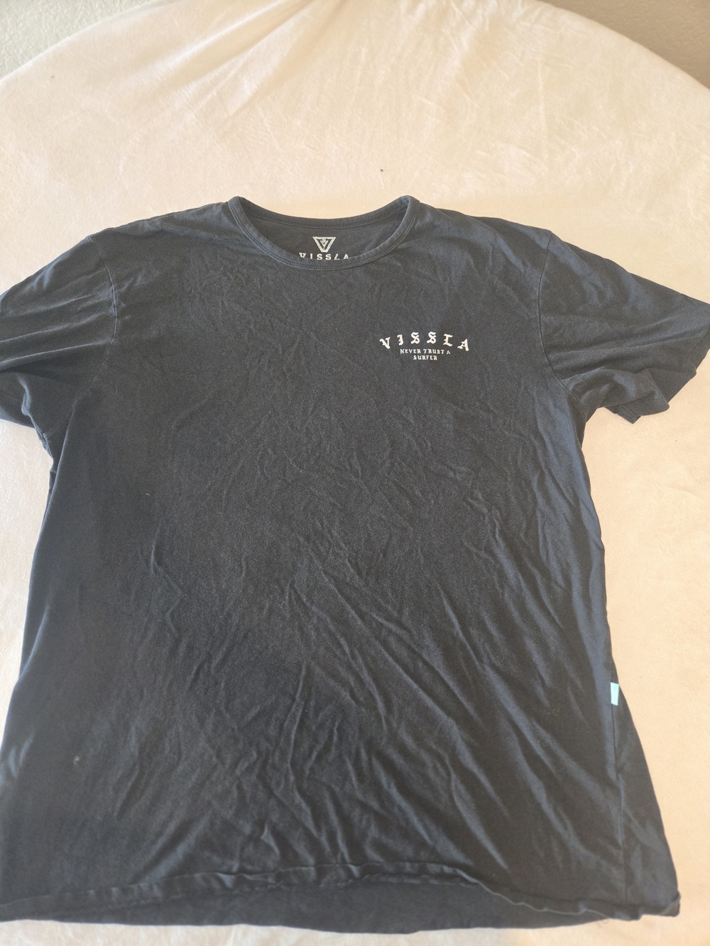 VISSLA Black Short Sleeve Crew Tee with White Chest Logo 100% Cotton
